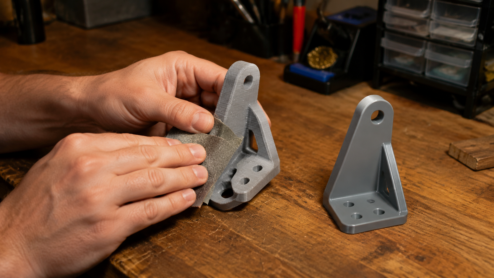 3D printed functional bracket in PETG showing layer lines and structural detail — pla vs petg strength comparison